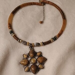 Brown Beaded Necklace with Silver Accents